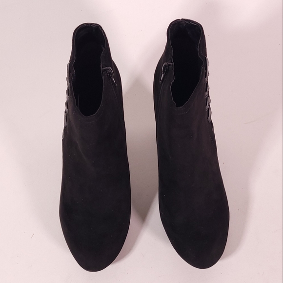 Fergalicous Purge Booties 10 Black Faux Suede Ankle Boots Heels - Picture 2 of 14